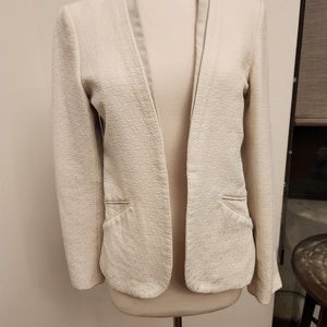 Cream colored Maison Scotch blazer with leather collar trim